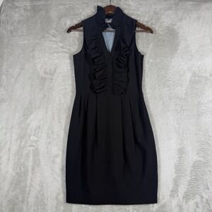 Andrew Marc Ruffle Sleeveless Dress XS Collar Black Classic Little Black Dress